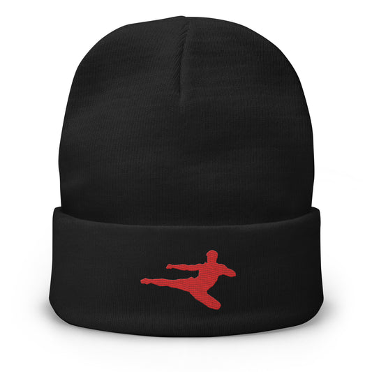 Kickboxer Flying Kick Logo Embroidered Beanie